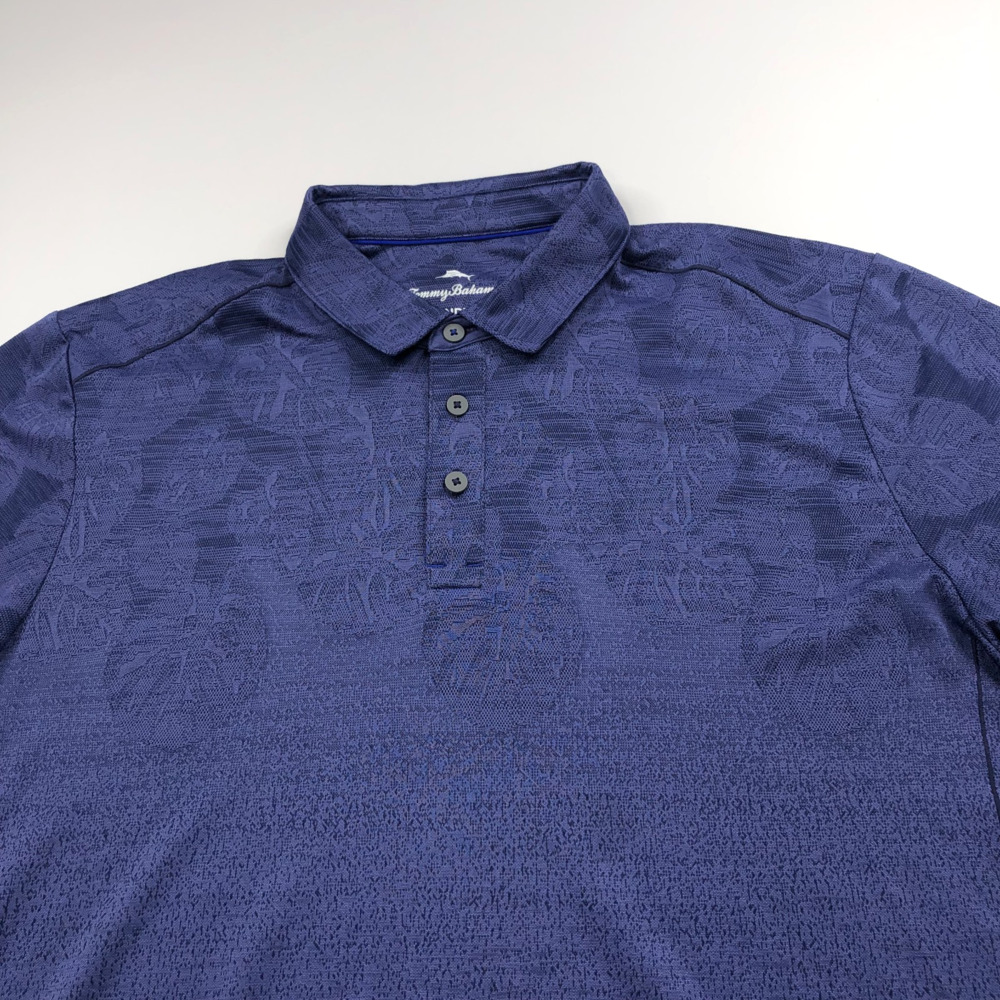 Tommy Bahama Island Zone XL UPF 30 Golf SS Button Polo Shirt All Over Print Blue